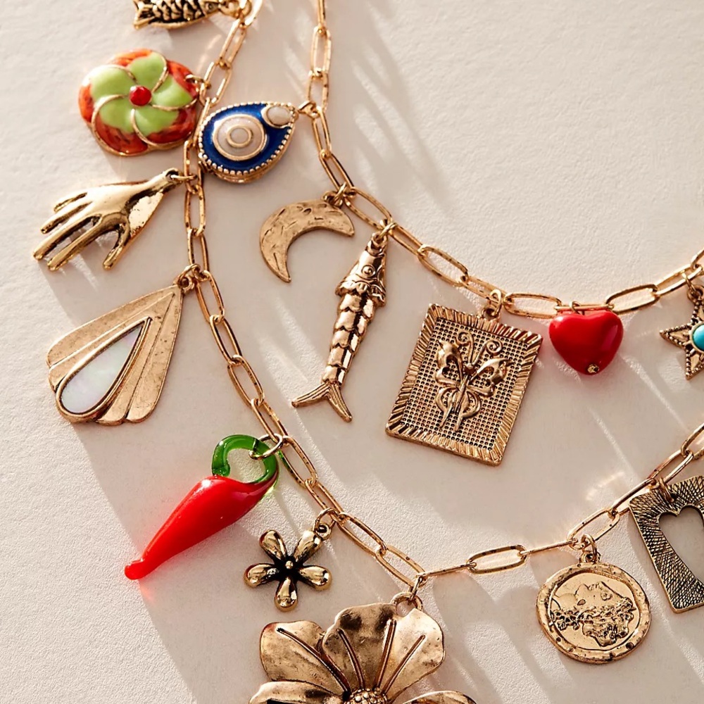 Gold-Tone Multicolor Charm Necklace - Women Jewelry - Picture 2 of 8